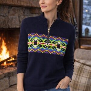 Lauren Ralph Lauren Navy Sweater with Vibrant Pattern